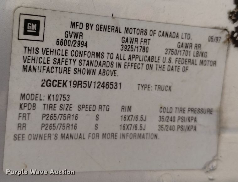 image for item DN6301 1997 Chevrolet Silverado 1500  Ext. Cab pickup truck