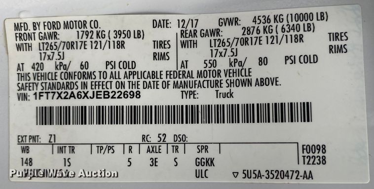 image for item DN8171 2018 Ford F250 Super Duty  SuperCab pickup truck