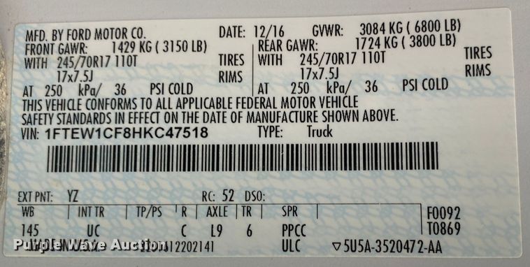 image for item DN8175 2017 Ford F150  SuperCrew pickup truck