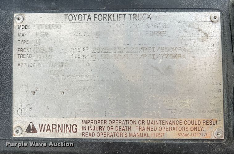image for item DO2182 Toyota 7FGU30  forklift