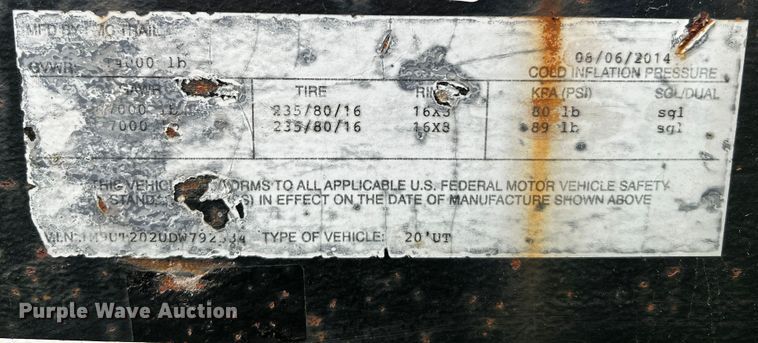 image for item DQ1998 2014 MC  utility trailer