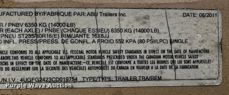 image for item DQ2000 2012 ABU  equipment trailer