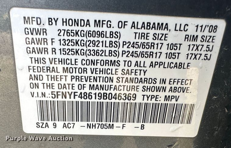 image for item DR6080 2009 Honda Pilot  SUV