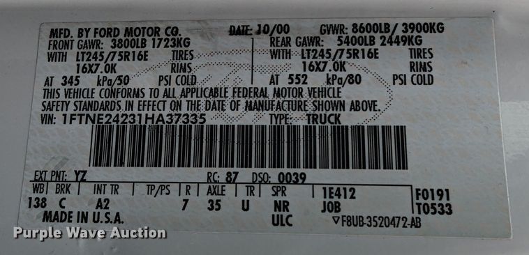 image for item DR6815 2001 Ford E250  van