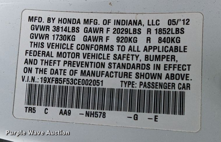 image for item DR6817 2012 Honda Civic