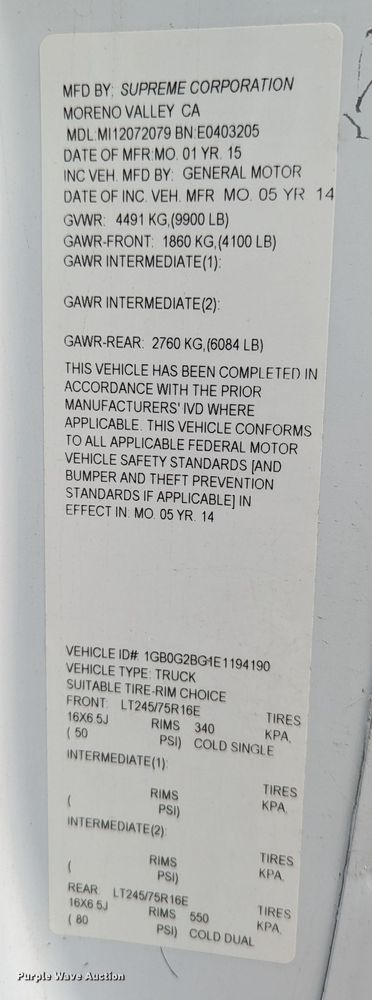 image for item DR6821 2014 Chevrolet Express G3500  box truck