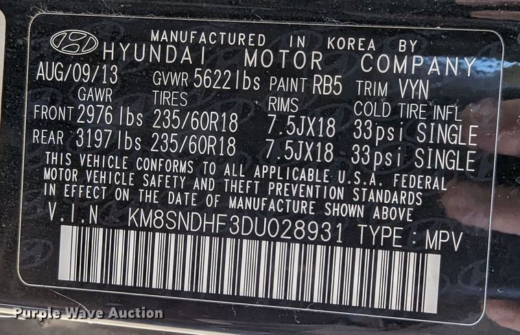 image for item DR6825 2013 Hyundai Santa Fe GLS  SUV