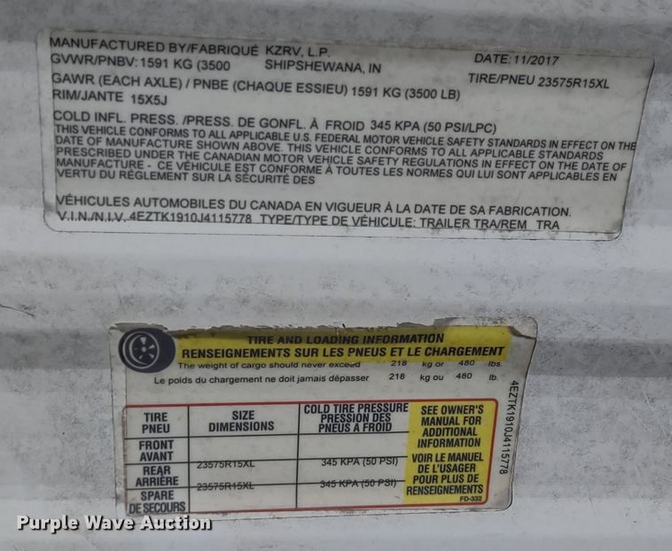 image for item DR8232 2018 KZRV Sportsman Classic  camper