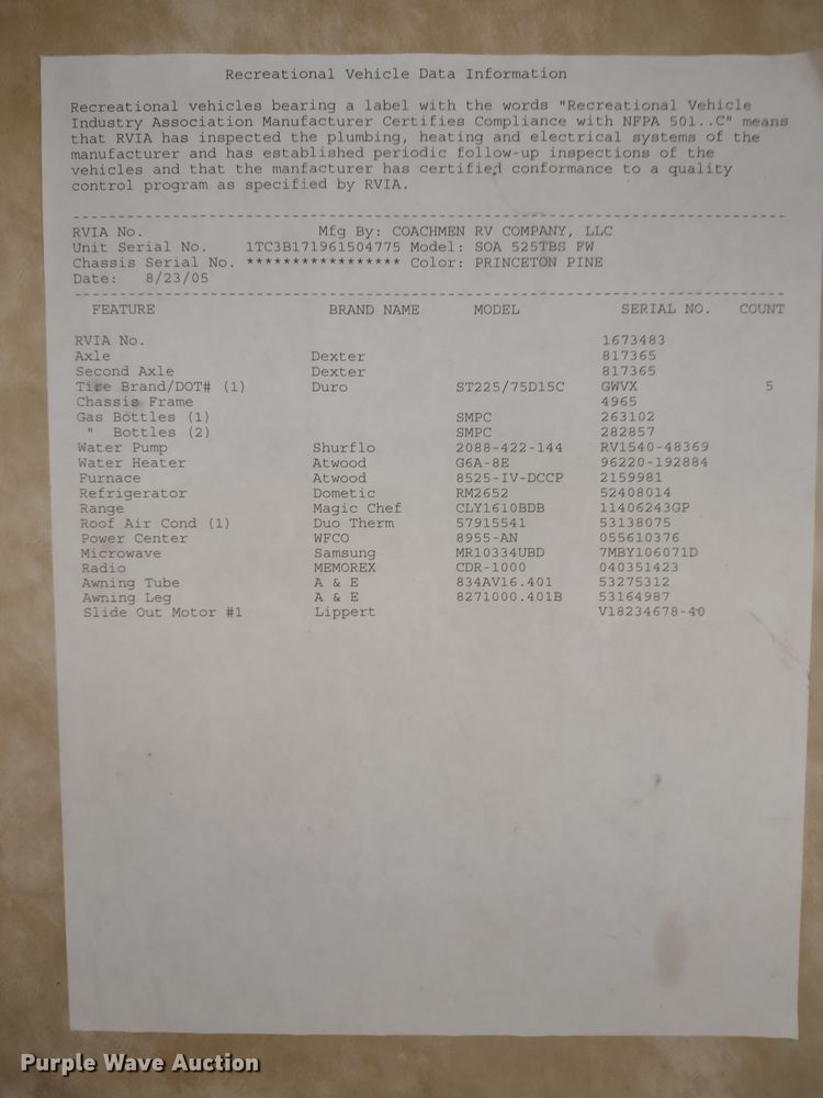 image for item DR8247 2006 Coachmen 525TBS  RV