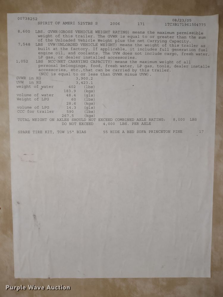 image for item DR8247 2006 Coachmen 525TBS  RV