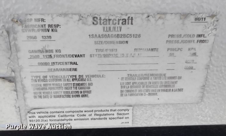 image for item DR8250 2011 Starcraft  pop-up camper