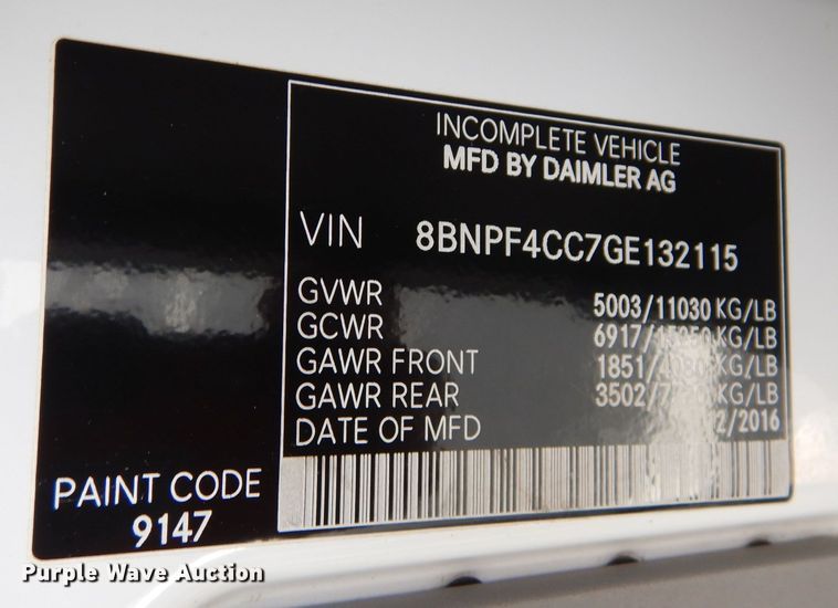 image for item DS6318 2016 Mercedes Benz Sprinter 3500  van chassis