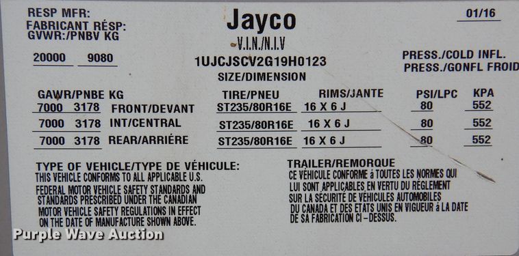 image for item HB9765 2016 Jayco Seismic  toy hauler camper