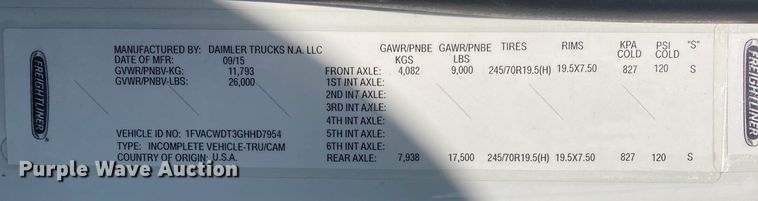 image for item HN9820 2016 Freightliner Business Class M2  box truck