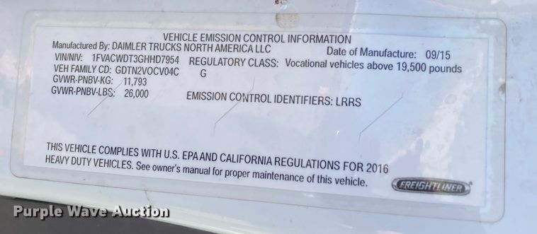 image for item HN9820 2016 Freightliner Business Class M2  box truck