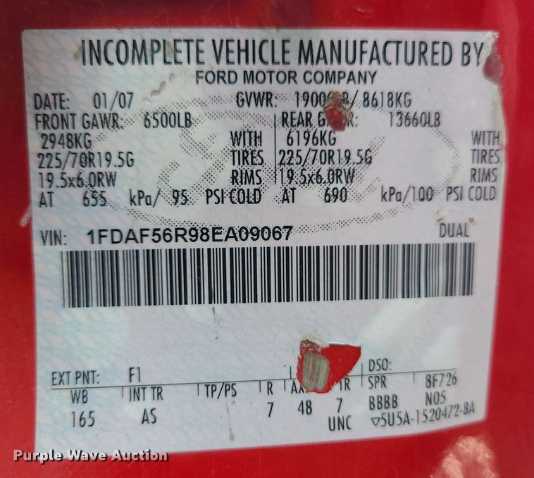 image for item JG9395 2008 Ford F550 Super Duty XL  truck cab and chassis