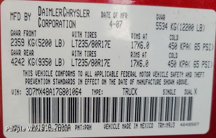 image for item JG9409 2007 Dodge Ram 3500HD  Quad Cab pickup truck