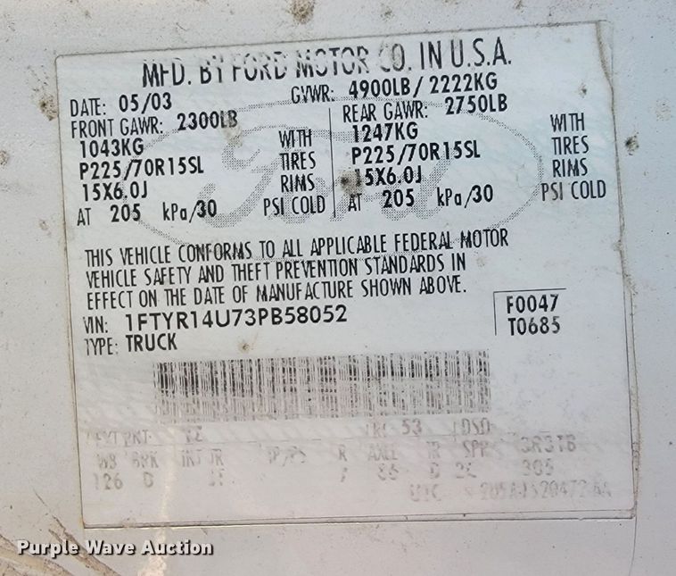 image for item JL9334 2003 Ford Ranger  SuperCab pickup truck