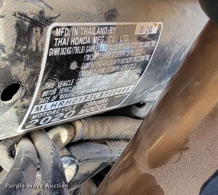 image for item JL9336 2020 Honda CBR650  motorcycle