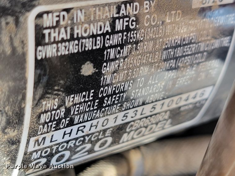 image for item JL9336 2020 Honda CBR650  motorcycle