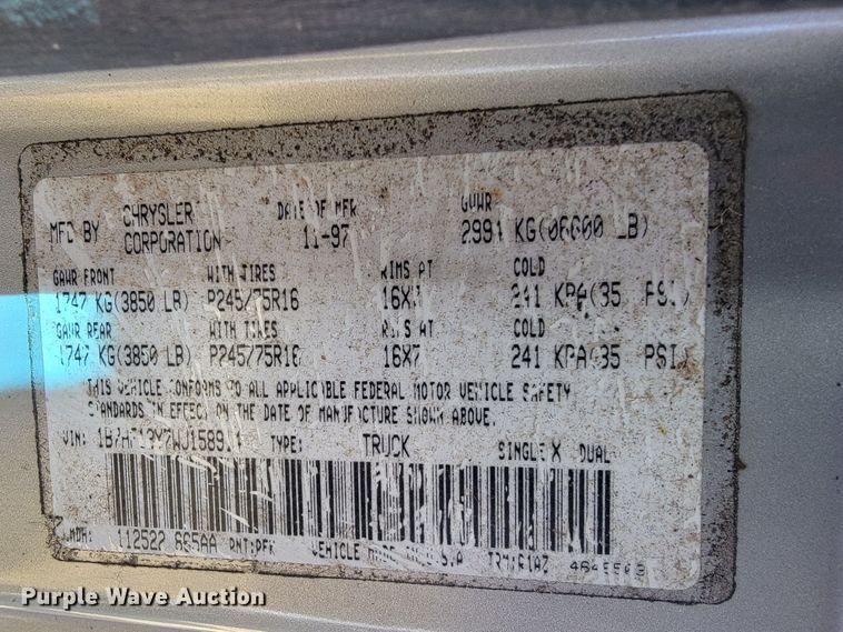 image for item JL9341 1998 Dodge Ram 1500  Quad Cab pickup truck