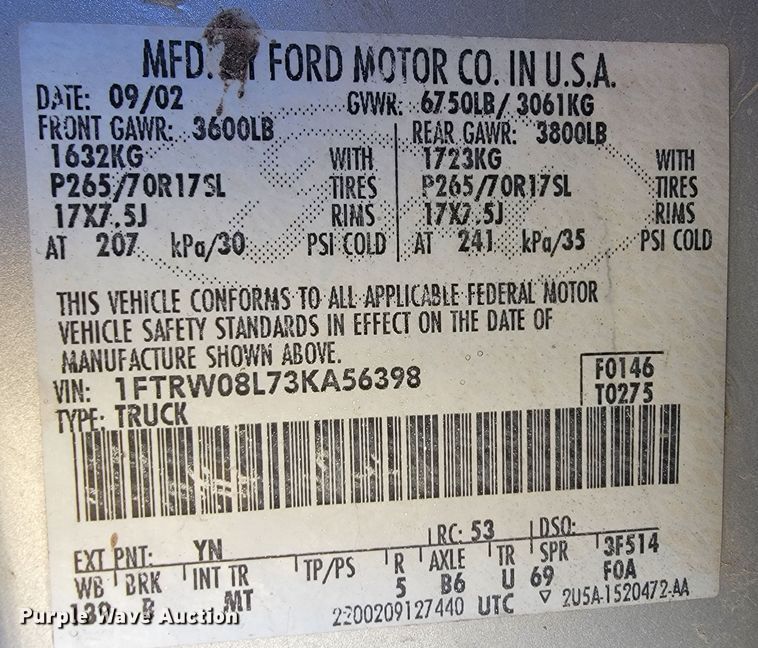 image for item JL9342 2003 Ford F150  SuperCrew pickup truck