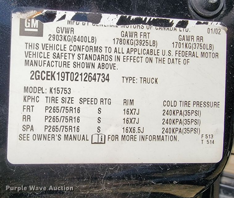 image for item JL9346 2002 Chevrolet Silverado 1500  Ext. Cab pickup truck