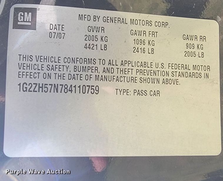 image for item JL9347 2008 Pontiac G6 GT