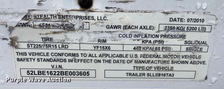 image for item KB9582 2011 Stealth  enclosed cargo trailer