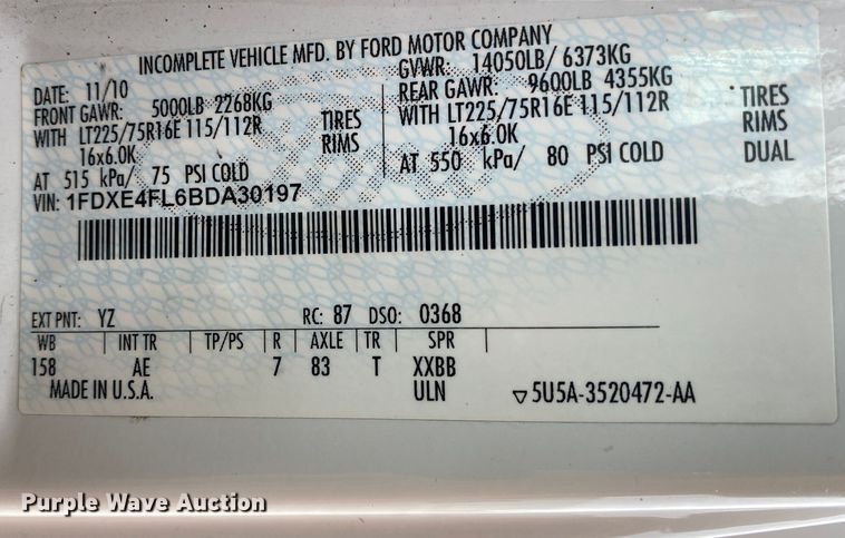 image for item KB9594 2011 Ford E450 Super Duty  utility van