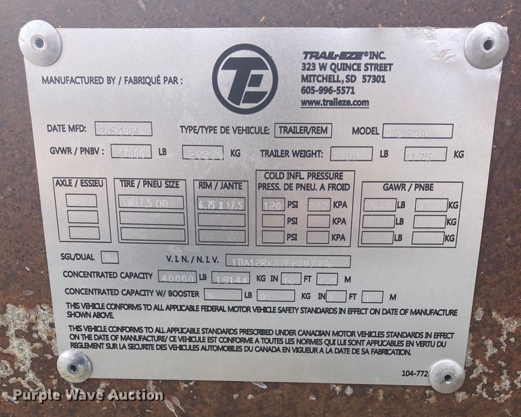 image for item KR9555 1984 Trail-Eze DN20R30  equipment trailer