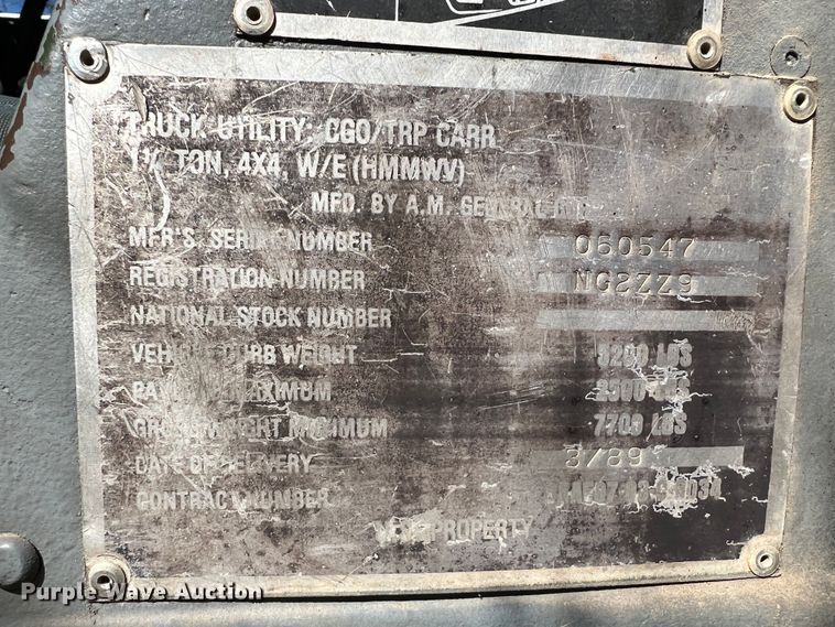 image for item KR9561 1990 Am General M998 Humvee