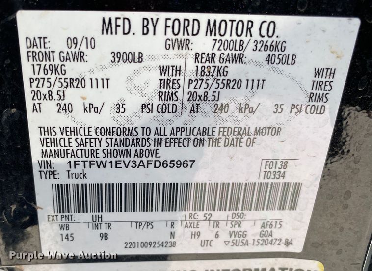 image for item KV9731 2010 Ford F150  SuperCrew pickup truck