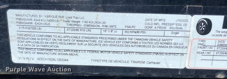 image for item KW9004 2020 Load Trail  equipment trailer