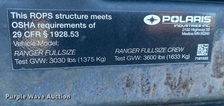 image for item KW9012 2015 Polaris Ranger  utility vehicle