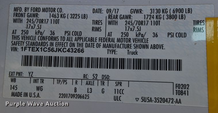 image for item LF9612 2018 Ford F150  SuperCab pickup truck