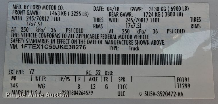 image for item LF9613 2018 Ford F150  SuperCab pickup truck