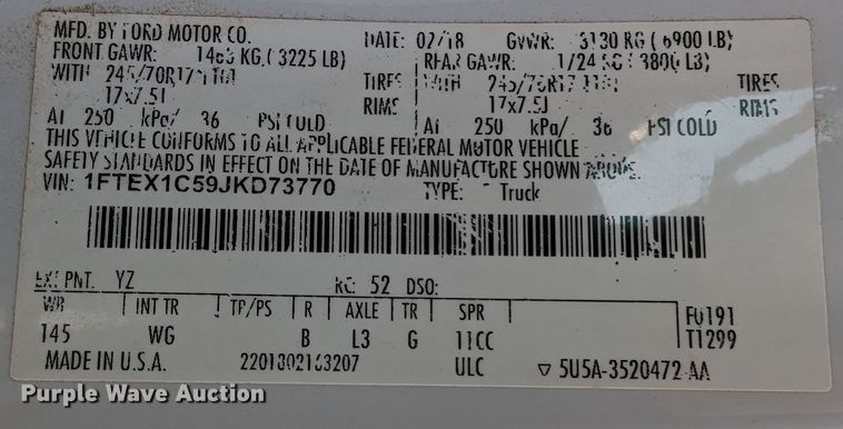 image for item LF9614 2018 Ford F150  SuperCab pickup truck