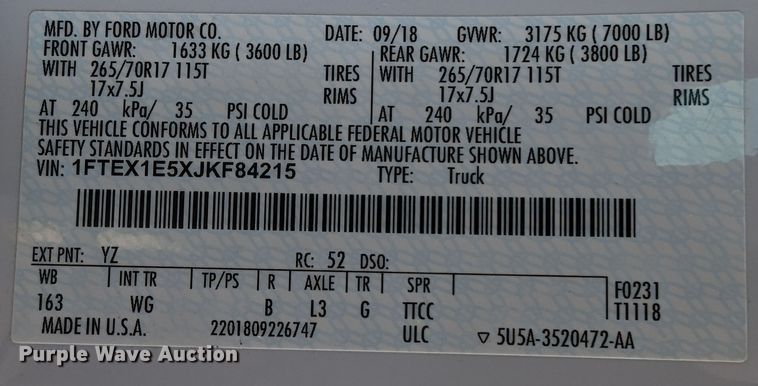 image for item LF9622 2018 Ford F150  SuperCab pickup truck