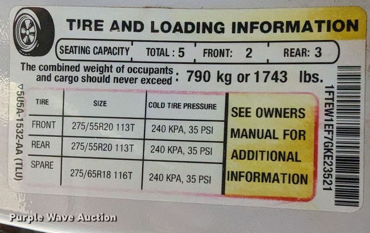 image for item LF9623 2016 Ford F150 Lariat  SuperCrew pickup truck