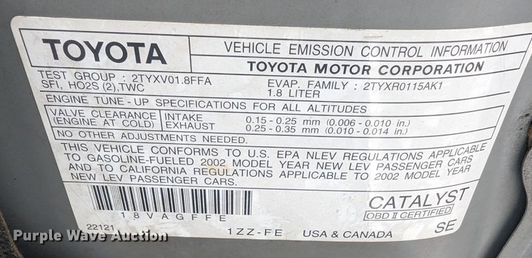 image for item LF9710 2002 Toyota Corolla
