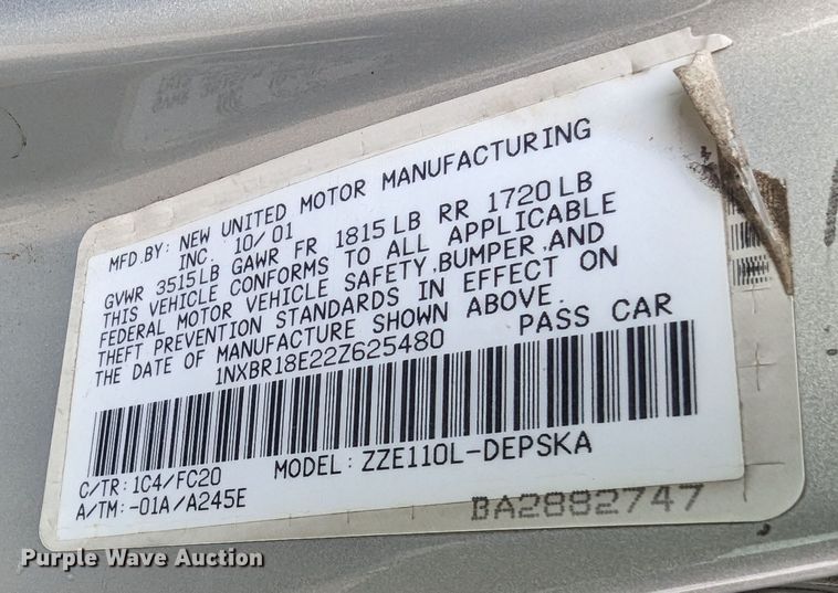 image for item LF9710 2002 Toyota Corolla