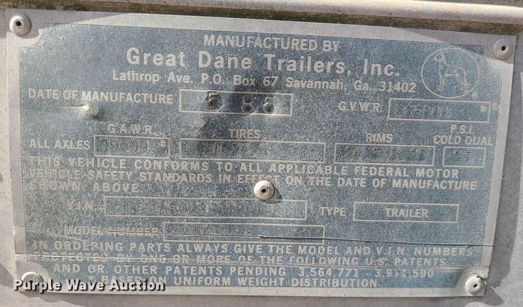 image for item LH9825 1985 Great Dane  dry van trailer