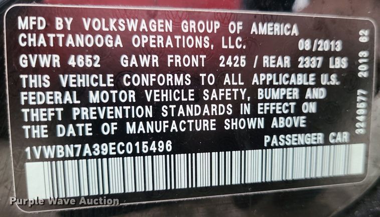 image for item LH9868 2014 Volkswagen Passat TDI SE