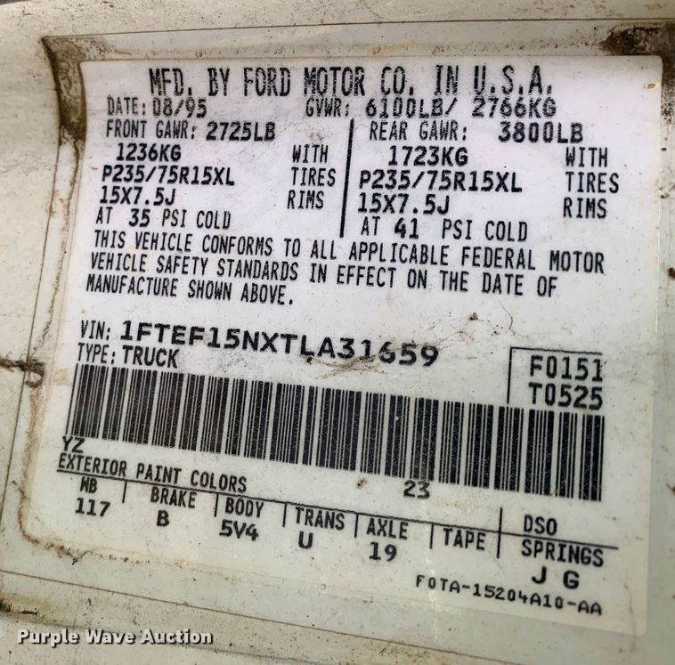 image for item LI9100 1996 Ford F150  pickup truck