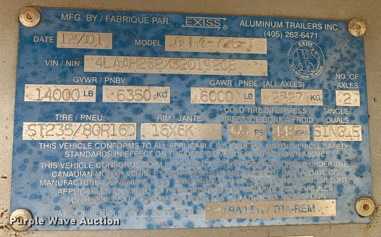 image for item LI9105 2003 Exiss GNHC-726-T  livestock trailer