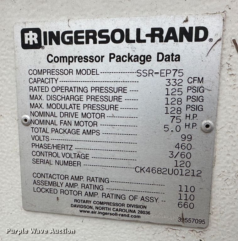 image for item LN9086 Ingersoll Rand SSR-EP75  air compressor