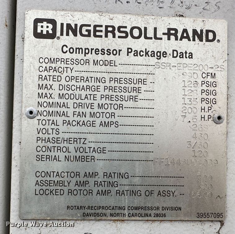 image for item LN9087 Ingersoll Rand SSR-EPE200-2S  air compressor