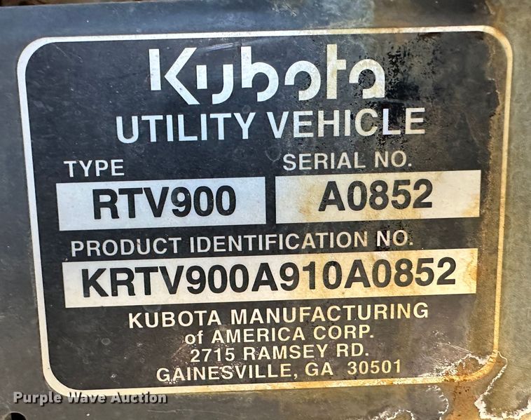 image for item LT9078 Kubota RTV900  utility vehicle