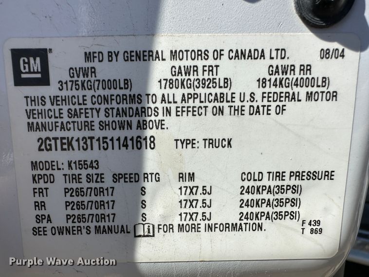 image for item LT9109 2005 GMC Sierra 1500  Crew Cab pickup truck